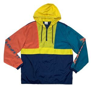 Disney Mickey Windbreaker Mens L Large Colorblock Quarter Zip Hooded Lightweight